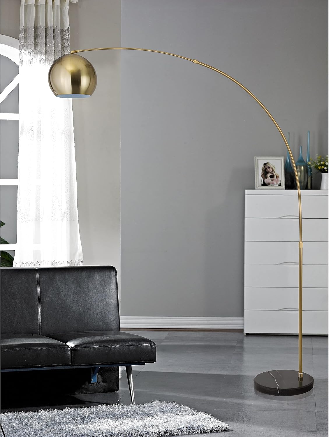 Major-Q Modern Standing Adjustable Floor Lamp with Metal Dome Shade & Marble Base for Living Room - Corner Light Arc Lamps for Bedrooms in Brass Gold Finish, 99-1023F