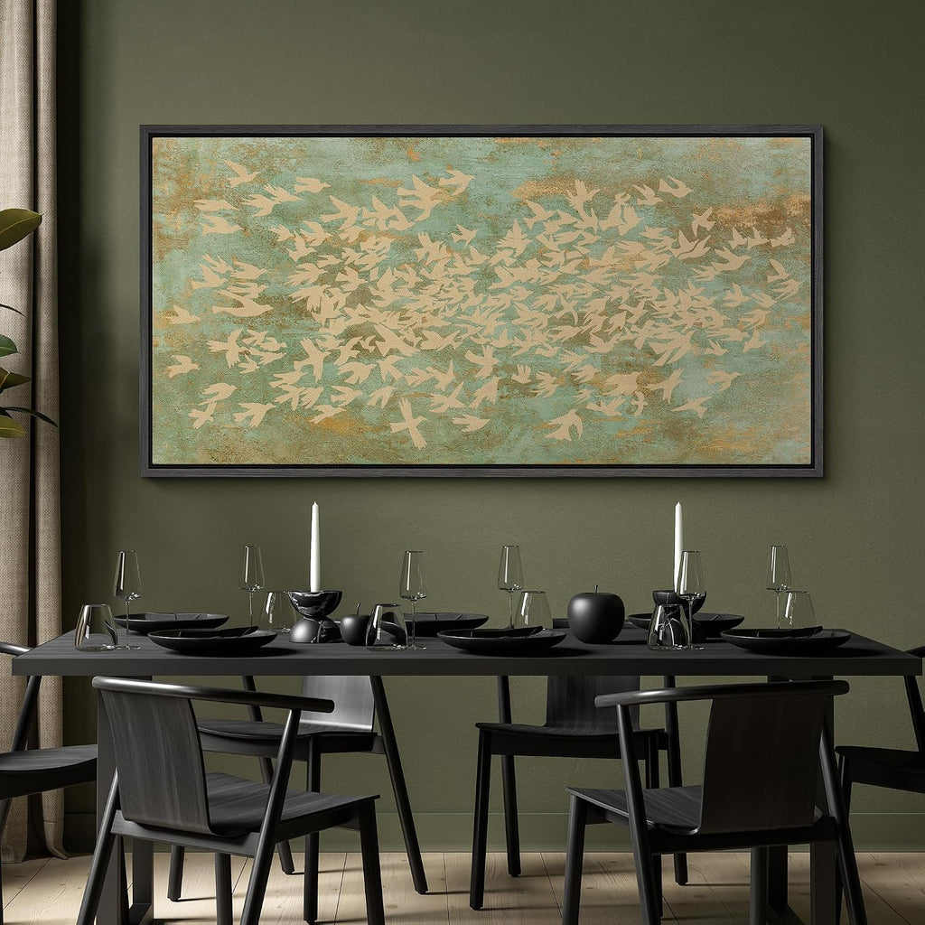MUDECOR Extra Large Framed Canvas Print Wall Art Vintage Botanical Floral Tapestry Ornamental Garden Antique Retro Ready to Hang Painting for Living Room Bedroom Multi-Sizes - 60'x30'