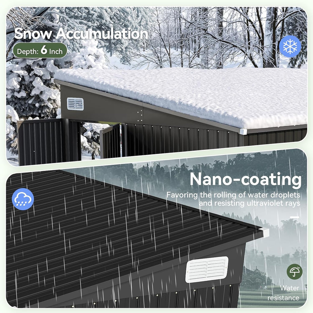 7.5'x4' Large Outdoor Shed with 3-Lockable Door & Sloping Roof, Heavy-Duty Galvanized Metal Garden Storage for Bikes, Tools, Snow Blowers (Black)