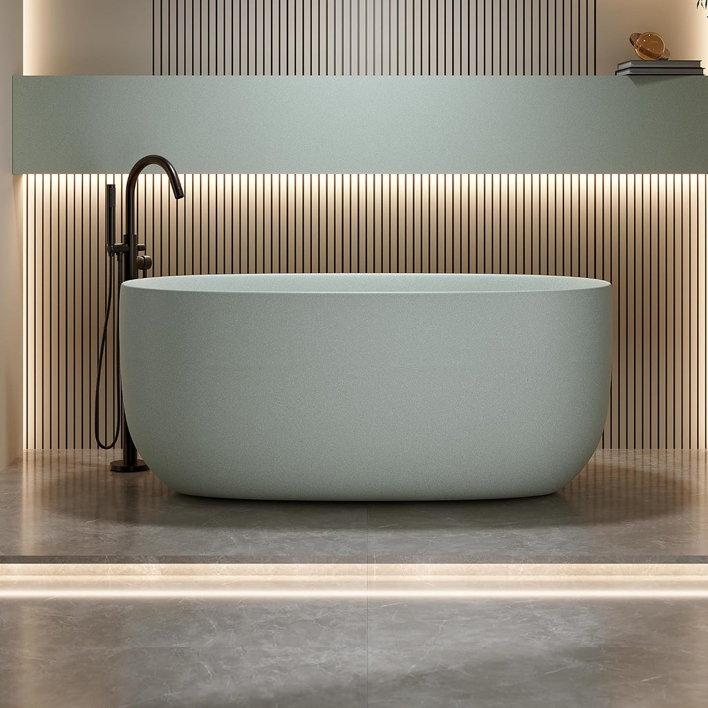 47'' Freestanding Bathtub Resin Stone Soaking Bathtub Solid Tubs with Overflow and Pop up Drain