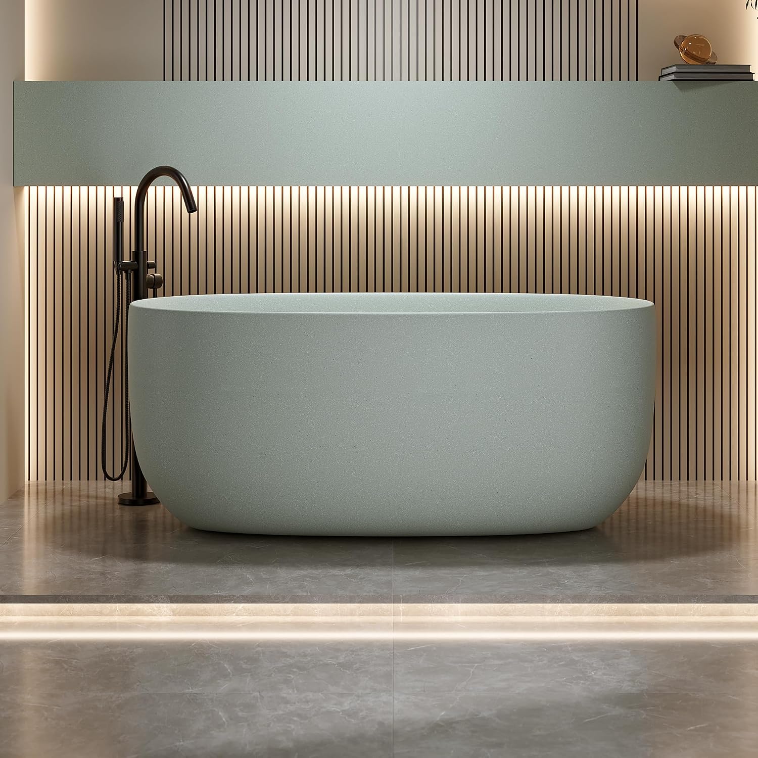 47'' Freestanding Bathtub Resin Stone Soaking Bathtub Solid Tubs with Overflow and Pop up Drain