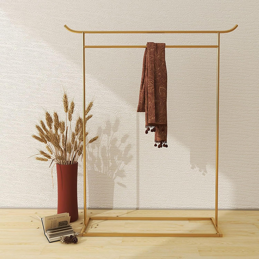 Heavy Duty Coat Rack, Garment rack Heavy Duty Clothing Rack For Hanging Clothes, Chinese Style Metal Clothes Rail, Commercial Boutique Display Rack, Single Rod Coat Rack For Bedrooms (Gold 150X40X160