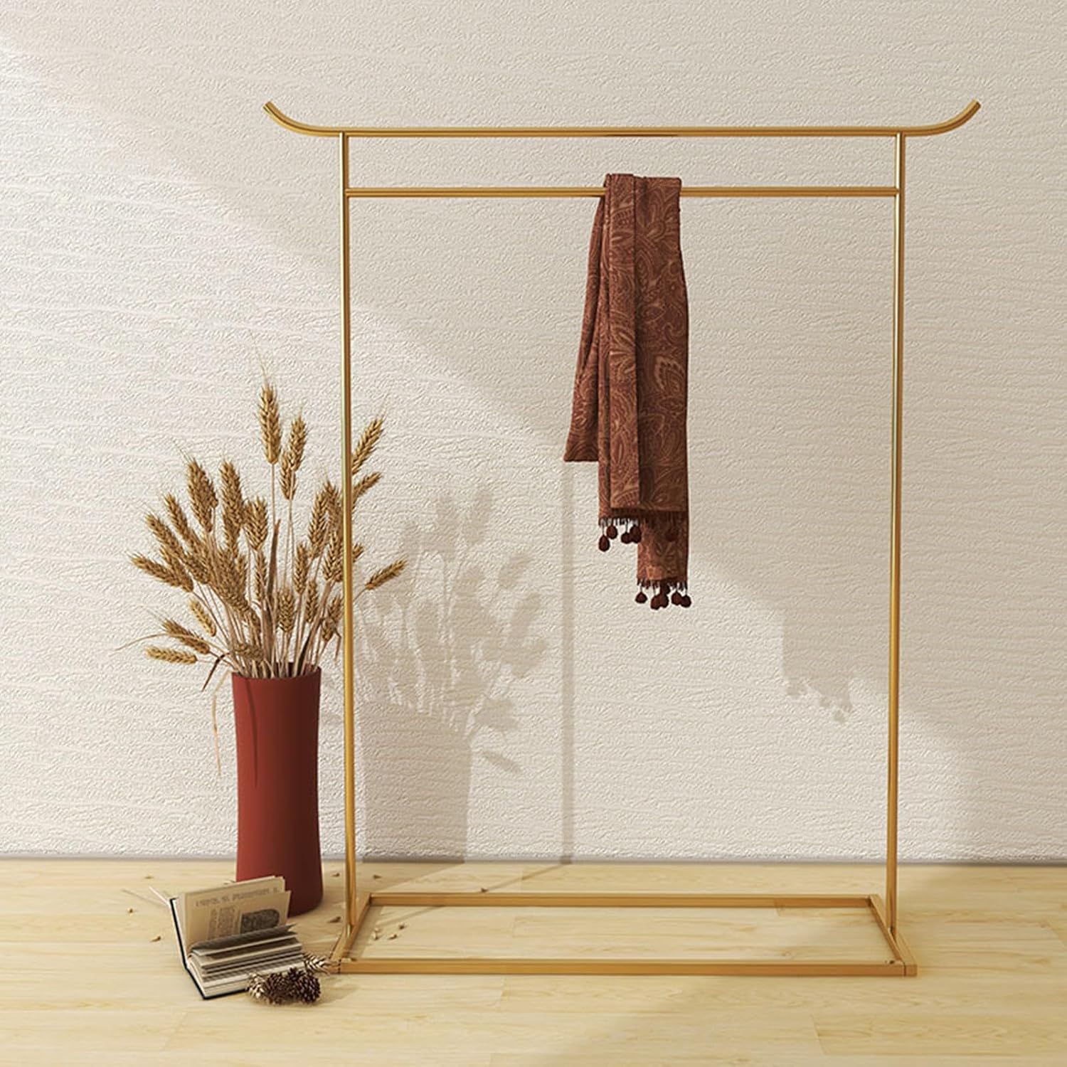 Heavy Duty Coat Rack, Garment rack Heavy Duty Clothing Rack For Hanging Clothes, Chinese Style Metal Clothes Rail, Commercial Boutique Display Rack, Single Rod Coat Rack For Bedrooms (Gold 150X40X160