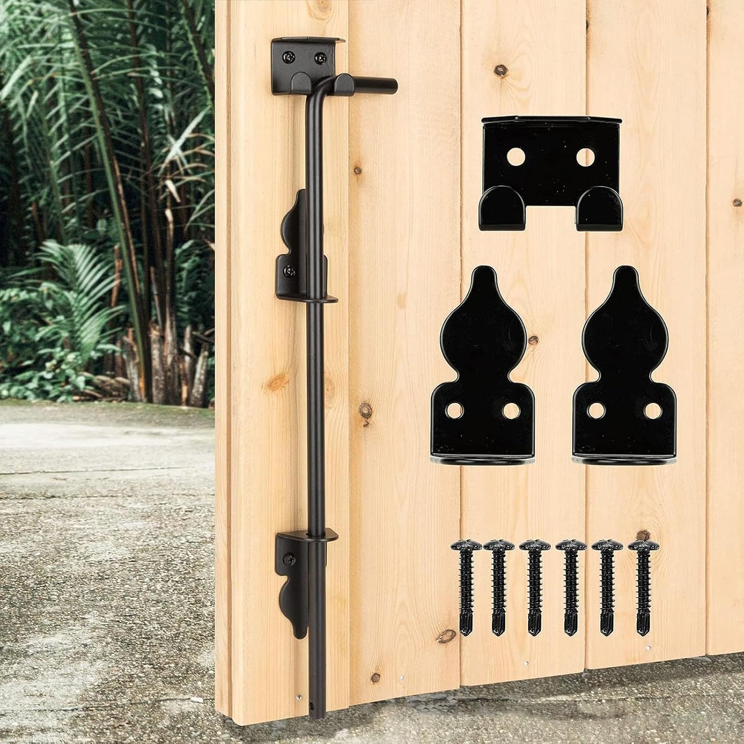 WALFRONT Heavy Duty Gate Drop Rod 36Inch Door Cane Bolt Wood Metal Fence Stopper Wrought Iron Gate Latches Black Finish for Doors Gates Fences Wood Metal Gates