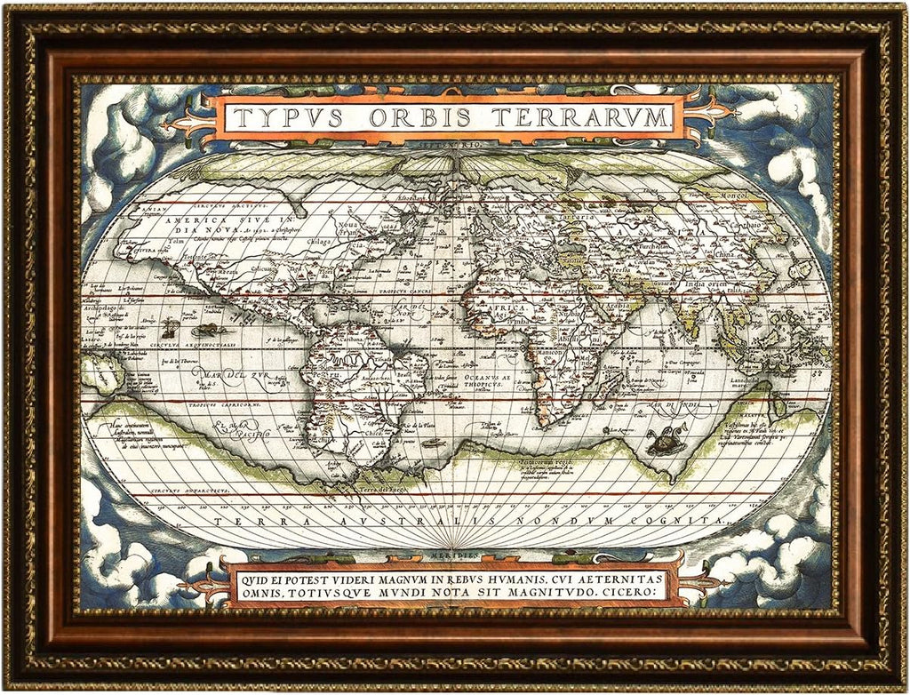 ELITEART-Old Vintage World Map Oil Painting Reproduction Giclee Wall Art Canvas Prints-Framed Size:37 3/4' x 27 3/8'