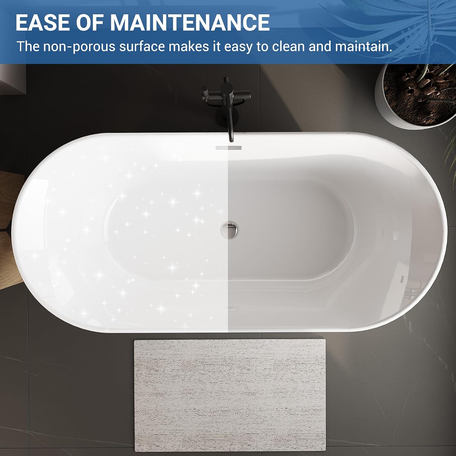 59 Inch Free Standing Tub, Modern Luxury Oval Soaking Tub, Acrylic Stand Alone Bathtub with Chrome Drain, White Finish for Contemporary Bathrooms