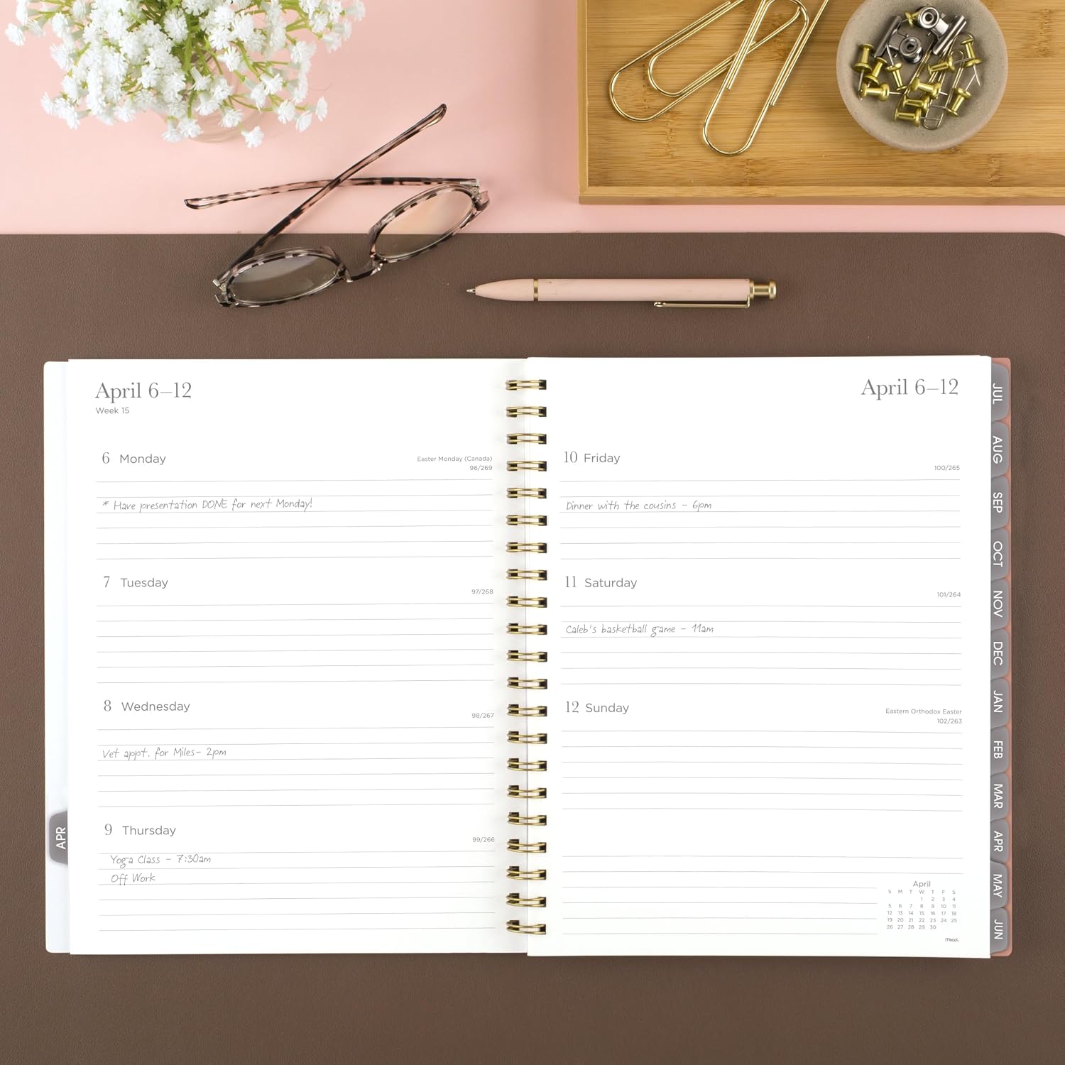 Mead Planner 2026-2027 Weekly & Monthly Academic 15-Month April-June, 8-1/2' x 11', Flower Patch (1804-905A) (Pack of 12)