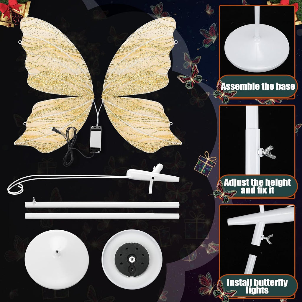 2 Sets Butterfly LED Floor Lamp for Wedding Decor 23.6 Inches Creative Hanging Butterfly Ceiling Light Romantic Bridal Party Spring Wedding Decoration (Gold)