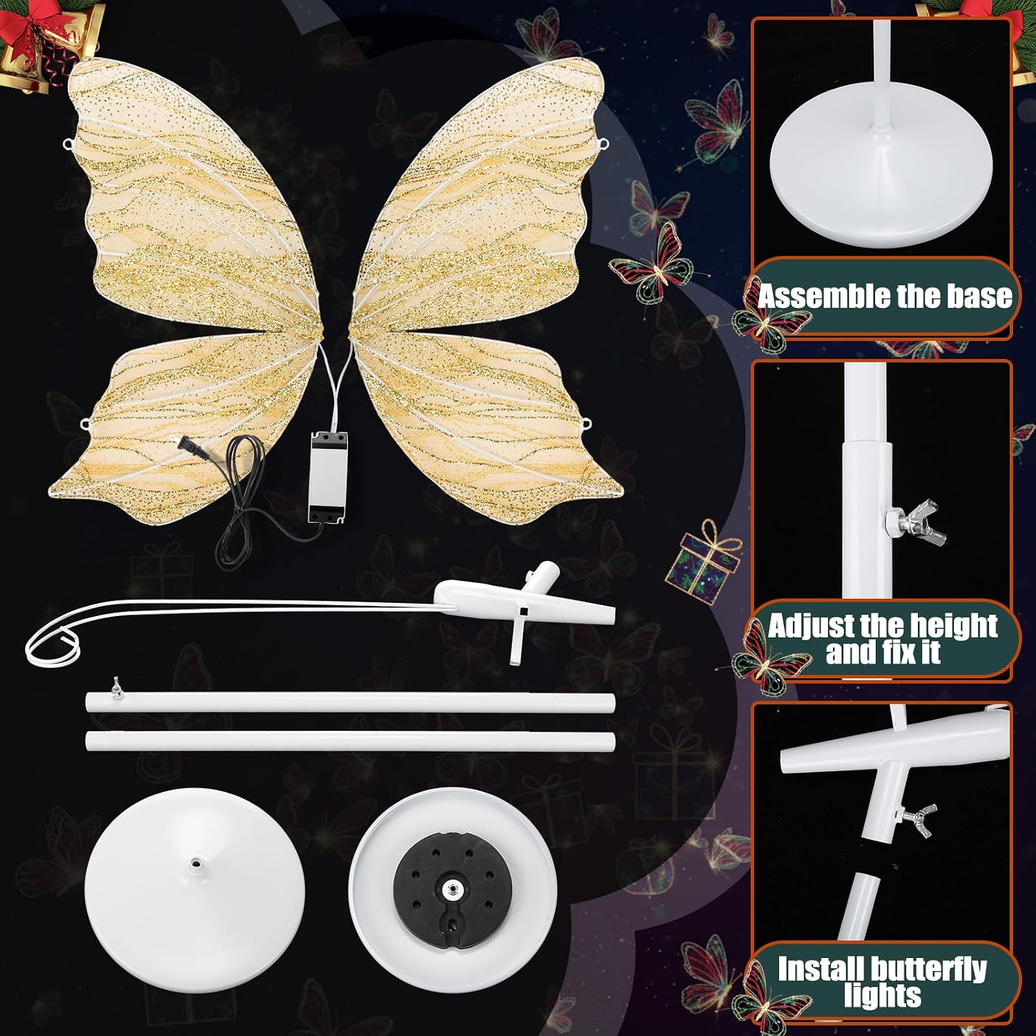 2 Sets Butterfly LED Floor Lamp for Wedding Decor 23.6 Inches Creative Hanging Butterfly Ceiling Light Romantic Bridal Party Spring Wedding Decoration (Gold)