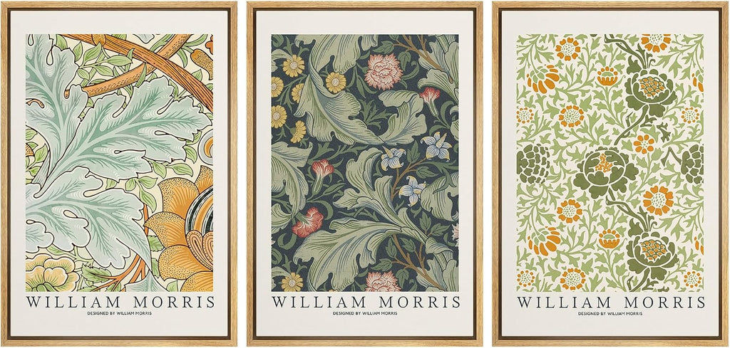wall26 Framed Canvas Print Wall Art Set William Morris Flower Tapestry Posters Nature Wilderness Illustrations Modern Art Decorative Floral Botanical Minimal Calm for Bedroom - 16'x24'x3 Natural