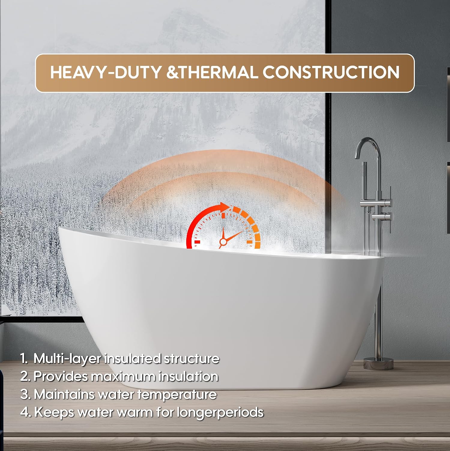 WELLFOR 59-Inch Freestanding Glossy White Acrylic Bathtub with Chrome Bathtub Drain and Integrated Slotted Overflow, Freestanding Soaking Bathtub Glossy White, Acrylic Soaking Tub (Glossy White)