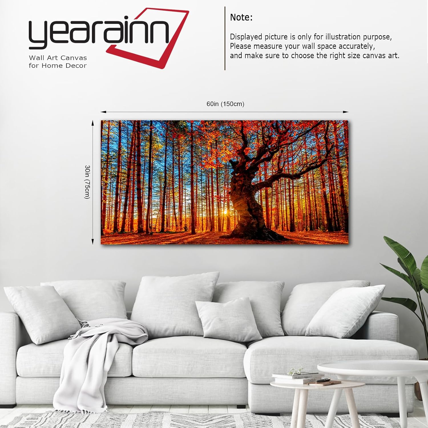 Forest Wall Art Sunset Canvas Pictures Red Leaf Trees Landscape Canvas Artwork Contemporary Nature Painting Print for Living Room Bedroom Home Office Wall Decor Framed Ready to Hang 29' x 58'