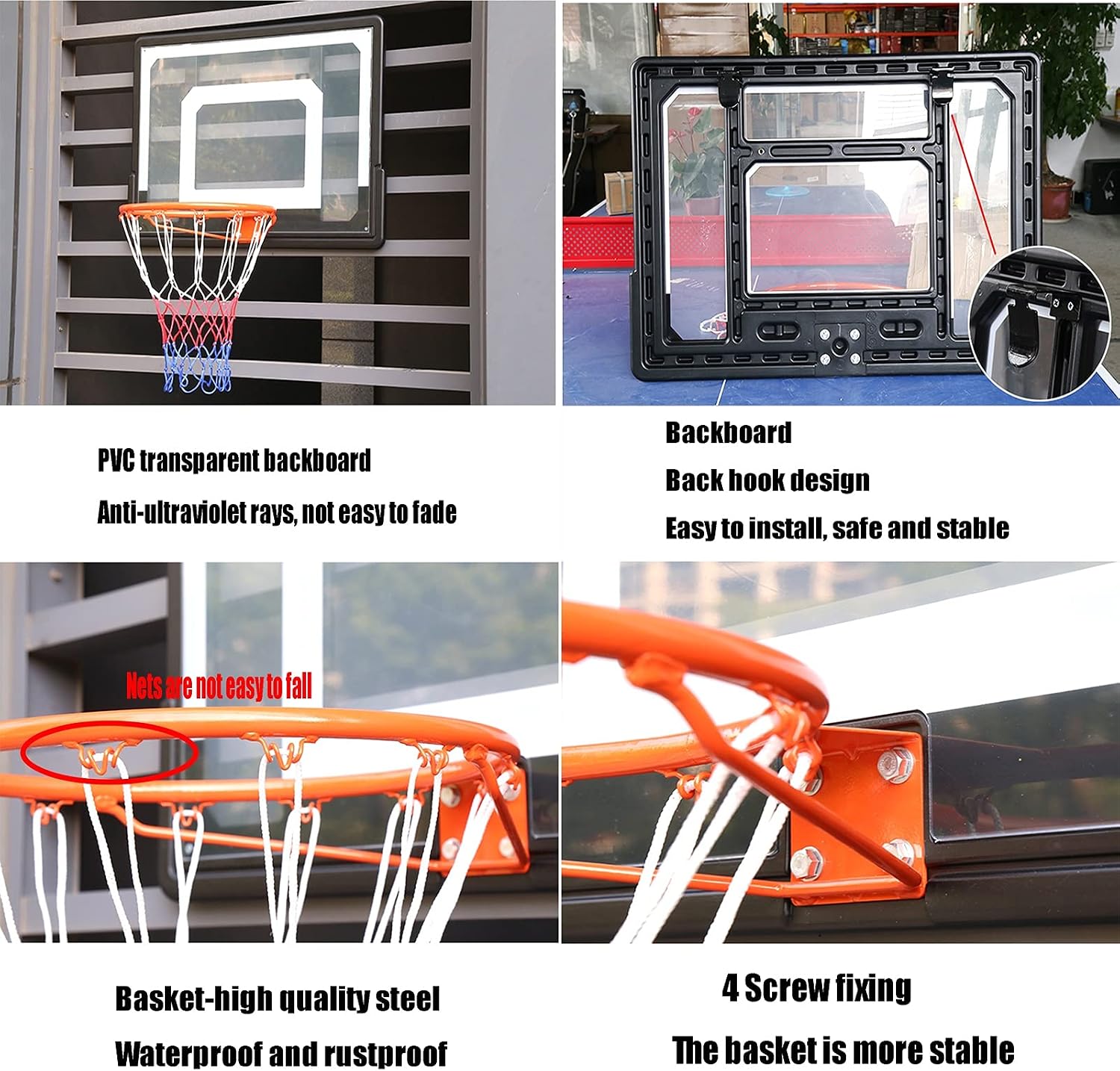 Mini Basketball Hoop, Hole-Free Wall-Mounted Basketball Hoop, Basketball Hoop for Adults and Children's Home Office and Bedroom