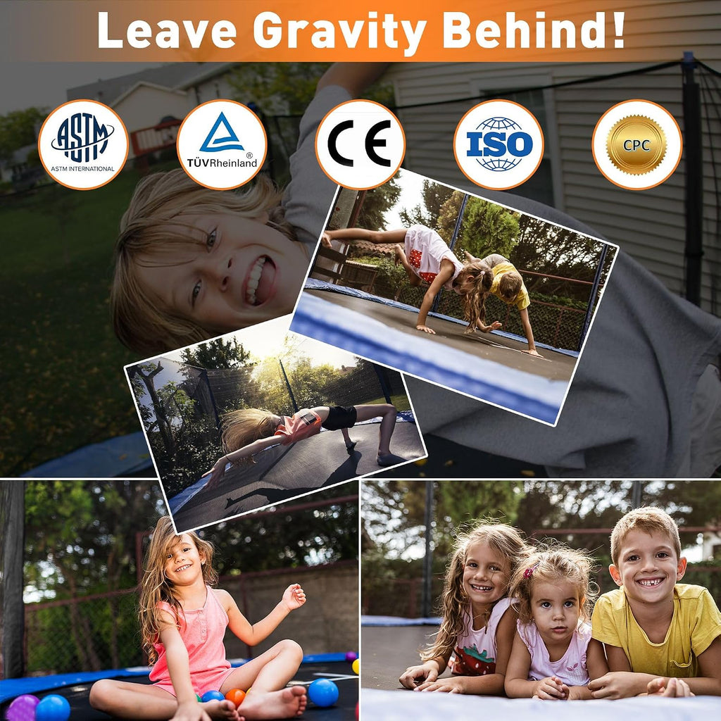 Tranpoline Outdoor with Light, 1500LBS 8/10/12/14/15/16 FT Tranpoline for Kids and Adults Tranpoline with Enclosure Net, Basketball Hoop, Heavy Duty Recreational Yard Tranpolines
