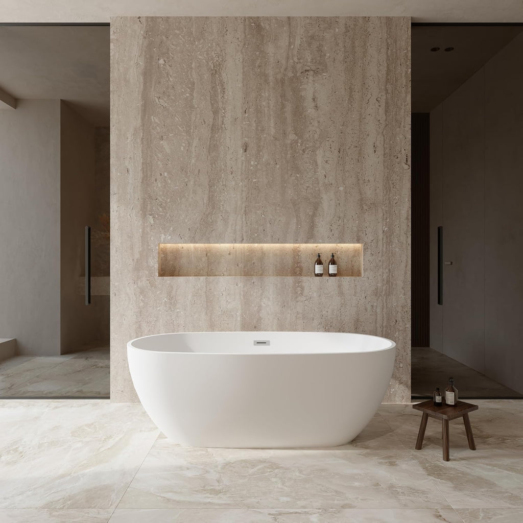 Juno 67 Inch Freestanding Bathtub in Matte White with Polished Chrome Drain and Overflow Trim
