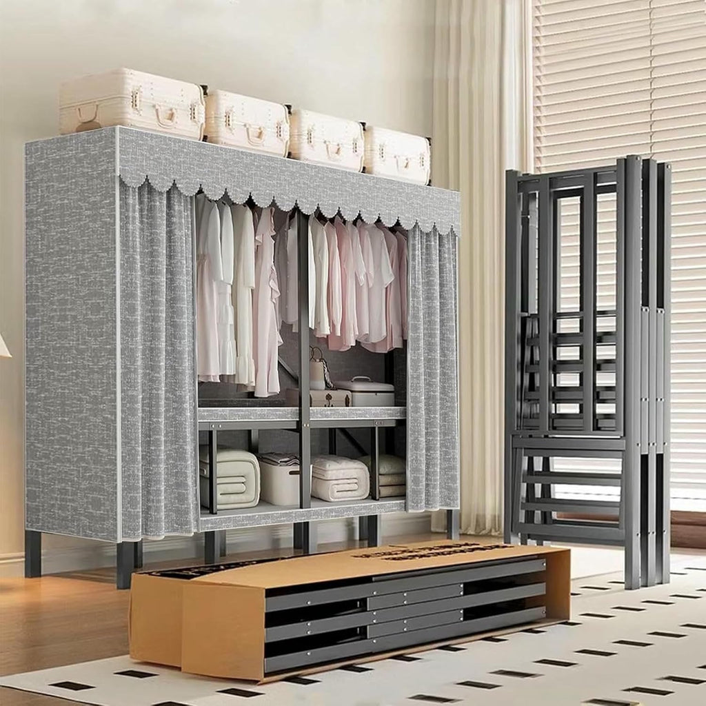 Foldable Portable Wardrobe Closet Larg Covered Rack with Cover 1200lbs Clothing Racks for Hanging Clothes Coat Storage Garment Racks for Bedroom
