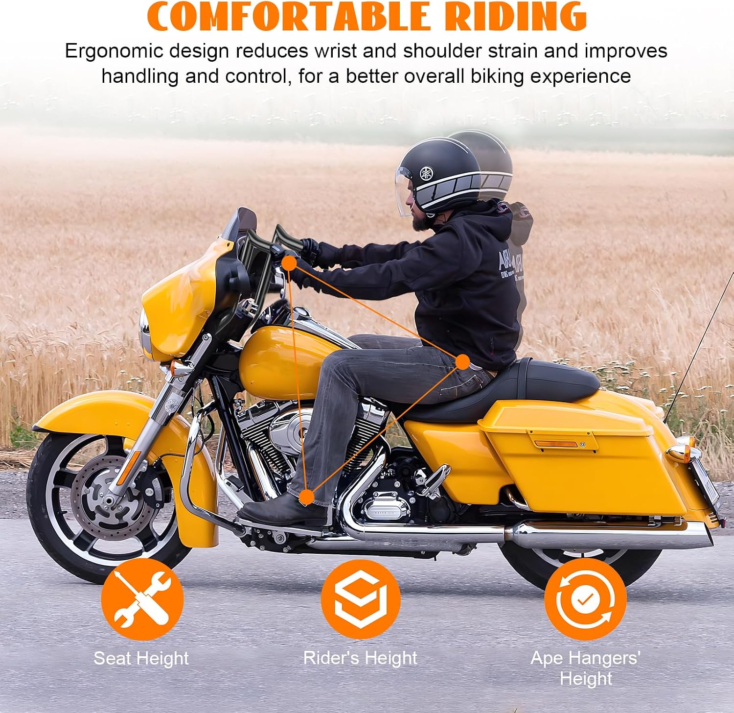 12' Rise Pre-Wired Ape Hangers Handlebars 1 1/4' Fat 1' Clamp Meathook Monkey Bar for Harley Touring 2008-2013 Harley Street Glide FLHX Electra Glide Standard FLHT Ultra Limited FLHTK