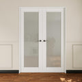 French Door 52' x 80' (Double 26' x 80') Frosted Glass Door Slabs with Pre-Hung Jamb, Black Hinges, Levers and Latch, White Primed, French Interior Doors with Frame, Swing Double Bedroom Doors