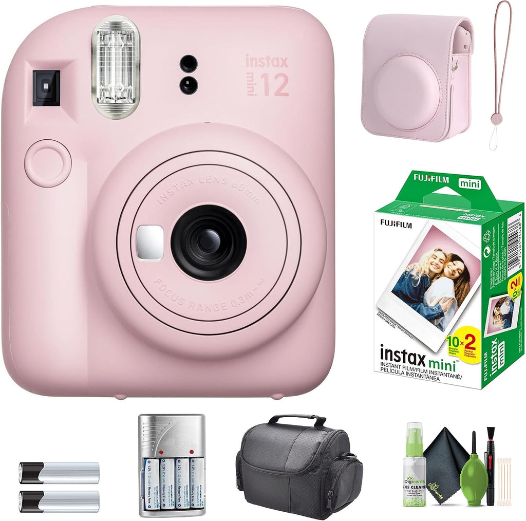 FUJIFILM INSTAX MINI 12 Film Camera Blossom Pink Bundle with Instant Film 20 Photo Sheets with Camera Case and Accessories Ideal Gift for Kids, Teenage Girl & Adults