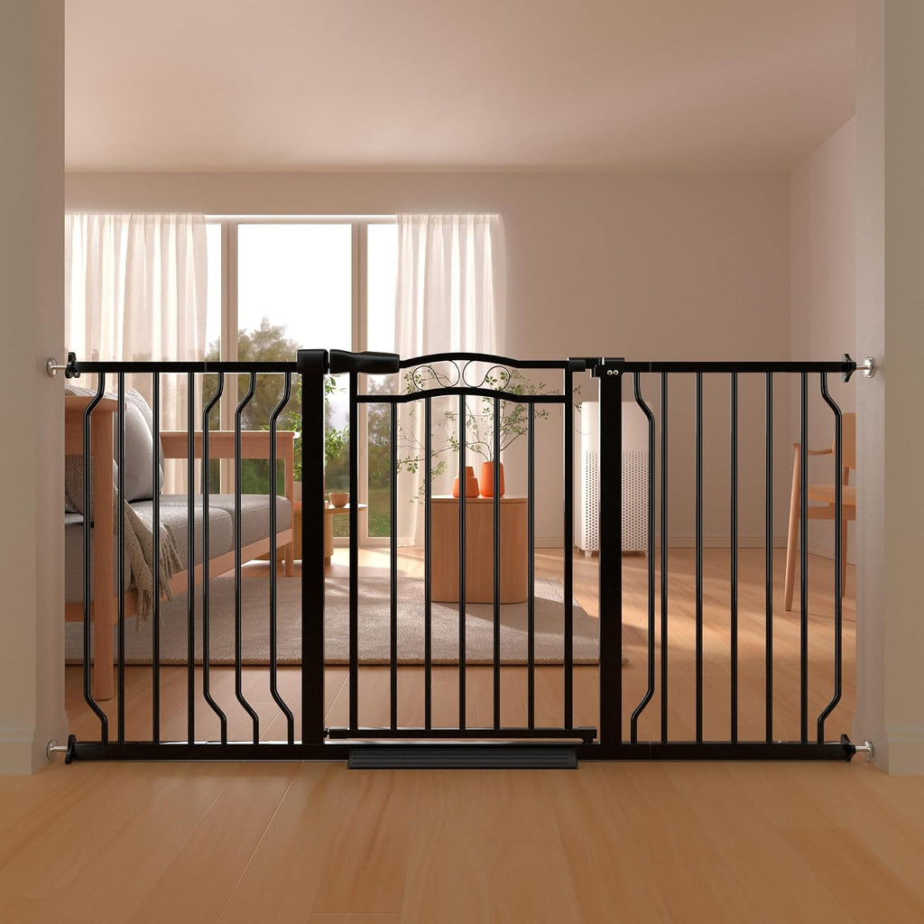 53.1-62.2' Extra Wide Baby Gate for Stairs No Drilling, 30' Tall Auto Close Press Mounted Baby Gate for Doorways, Adjustable Width Walk Through Dog Gates for Doorways, Black