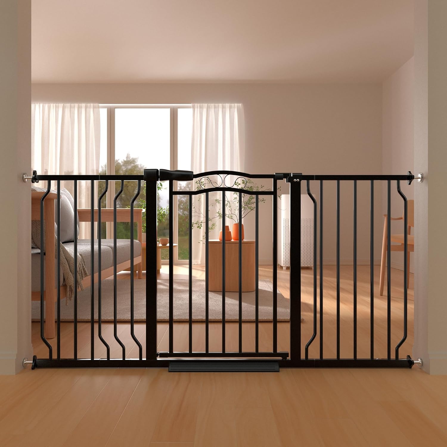 53.1-62.2' Extra Wide Baby Gate for Stairs No Drilling, 30' Tall Auto Close Press Mounted Baby Gate for Doorways, Adjustable Width Walk Through Dog Gates for Doorways, Black