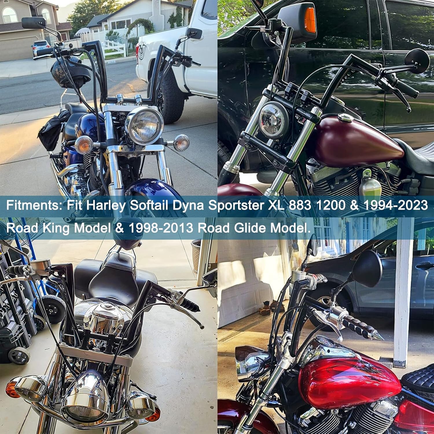WSays 10' Rise Ape Hangers Handlebar 1-1/4' Diameter Bar Compatible with Harley Sportster XL 1200 883 Touring Road Glide Road King Softail Dyna Models, Gloss Black