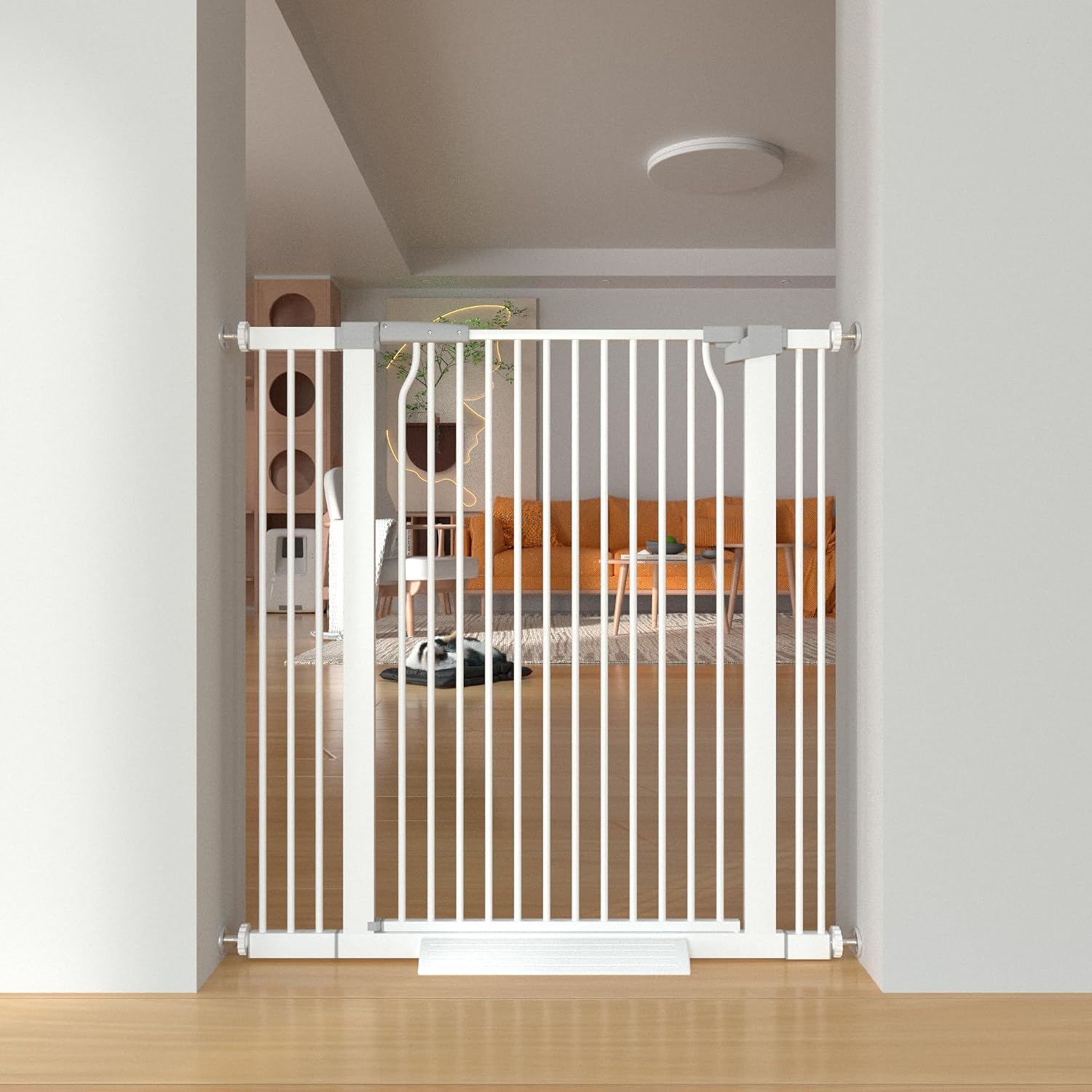 41' Extra Tall Baby Gate for Doorways and Stairs No Drill, Adjustable 29.9-40.9'' Auto Close Dog Gate Indoor, Pressure Mounted Walk Through Swing Wide Pet Gate, Tall Cat Gate with Expansion Kit, White