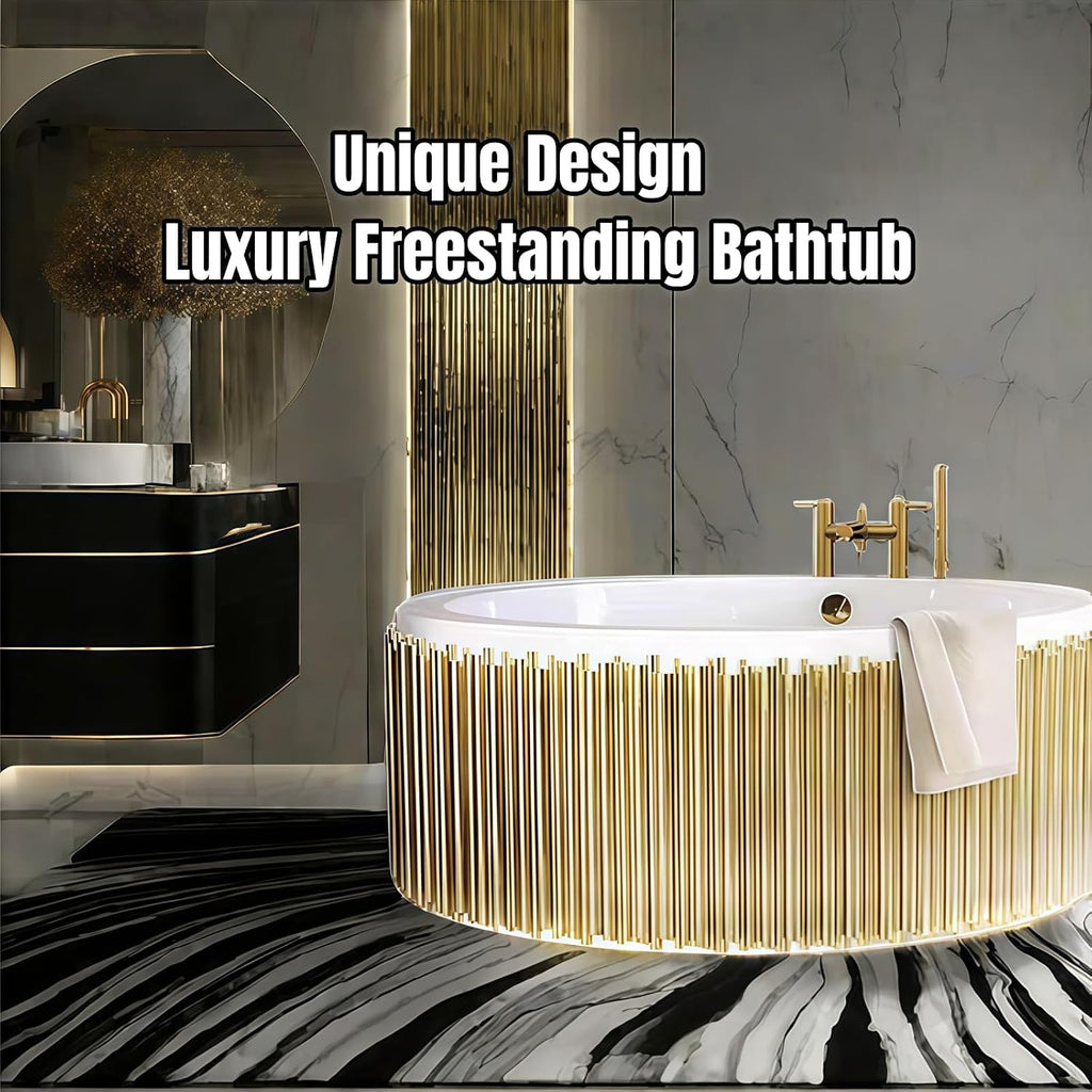 67' Edeyeu Freestanding Bathtub - Artistic Metal & Luxury Soaking Tub, Extra Deep Solid Surface Bathtub, Ergonomic Free Standing Design For Modern Spa-Style Bathrooms Style A