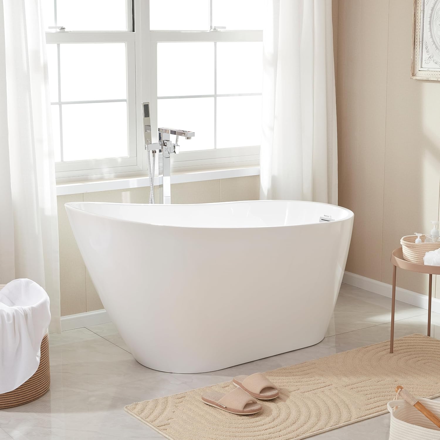 HomeBeyond 67 Inch Free Standing Bathtub | Acrylic Freestanding Soaking Tub, Modern Bathroom Stand Alone Tub Suitable for Couples, Singles, and Families, Matte Black