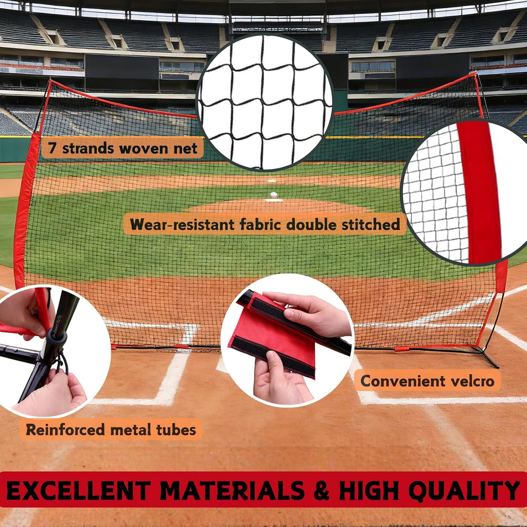 16x10FT Sports Barrier Net, Barricade Backstop Net with Upgrade Steel Frame, Protective Net for Baseball, Lacrosse, Soccer, Basketball & More
