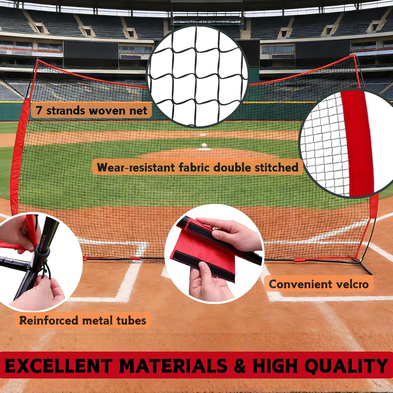 16x10FT Sports Barrier Net, Barricade Backstop Net with Upgrade Steel Frame, Protective Net for Baseball, Lacrosse, Soccer, Basketball & More
