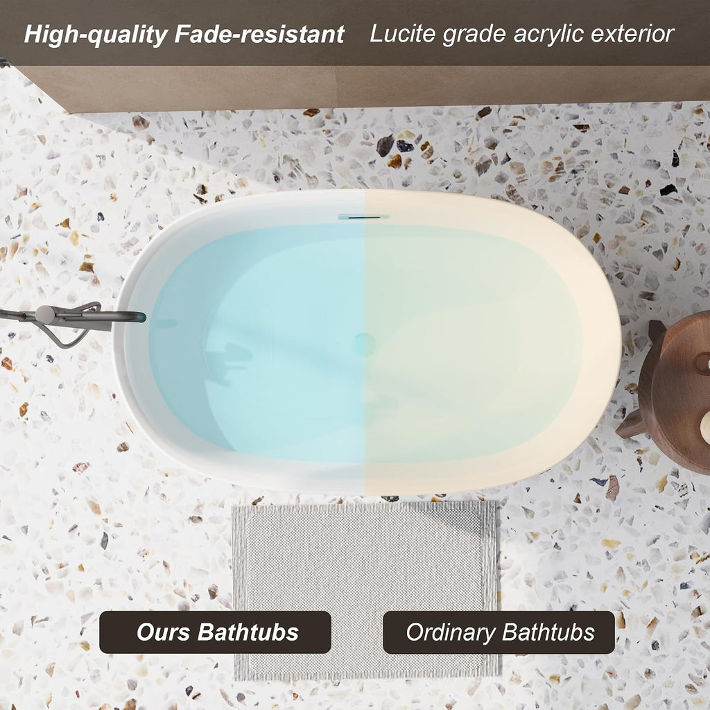 Free Standing Tub,Oval Shape Soaking tub,Bright White Finish Japanese Soaking Tub,Chrome Overflow & Pop-up Row,47' Acrylic Freestanding Bathtub. (C-3270)