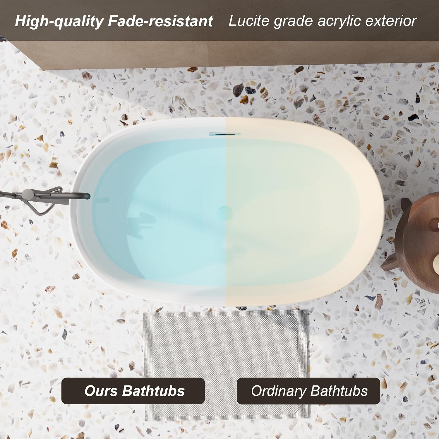 Free Standing Tub,Oval Shape Soaking tub,Bright White Finish Japanese Soaking Tub,Chrome Overflow & Pop-up Row,47' Acrylic Freestanding Bathtub. (C-3270)