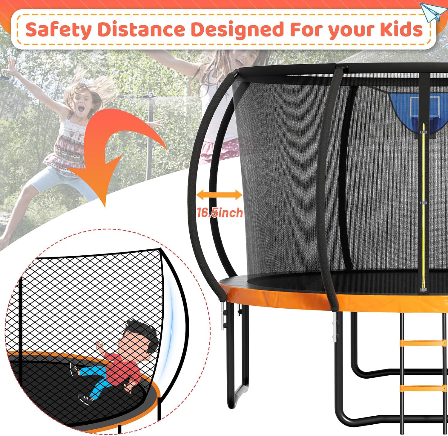 Zevemomo 12FT 14FT Trampoline with Basketball Hoop, Large Outdoor Trampoline for Kids and Adults with Net, Ladder, Protected Curved Poles, Heavy Duty Trampoline 400/450LBS Weight Capacity