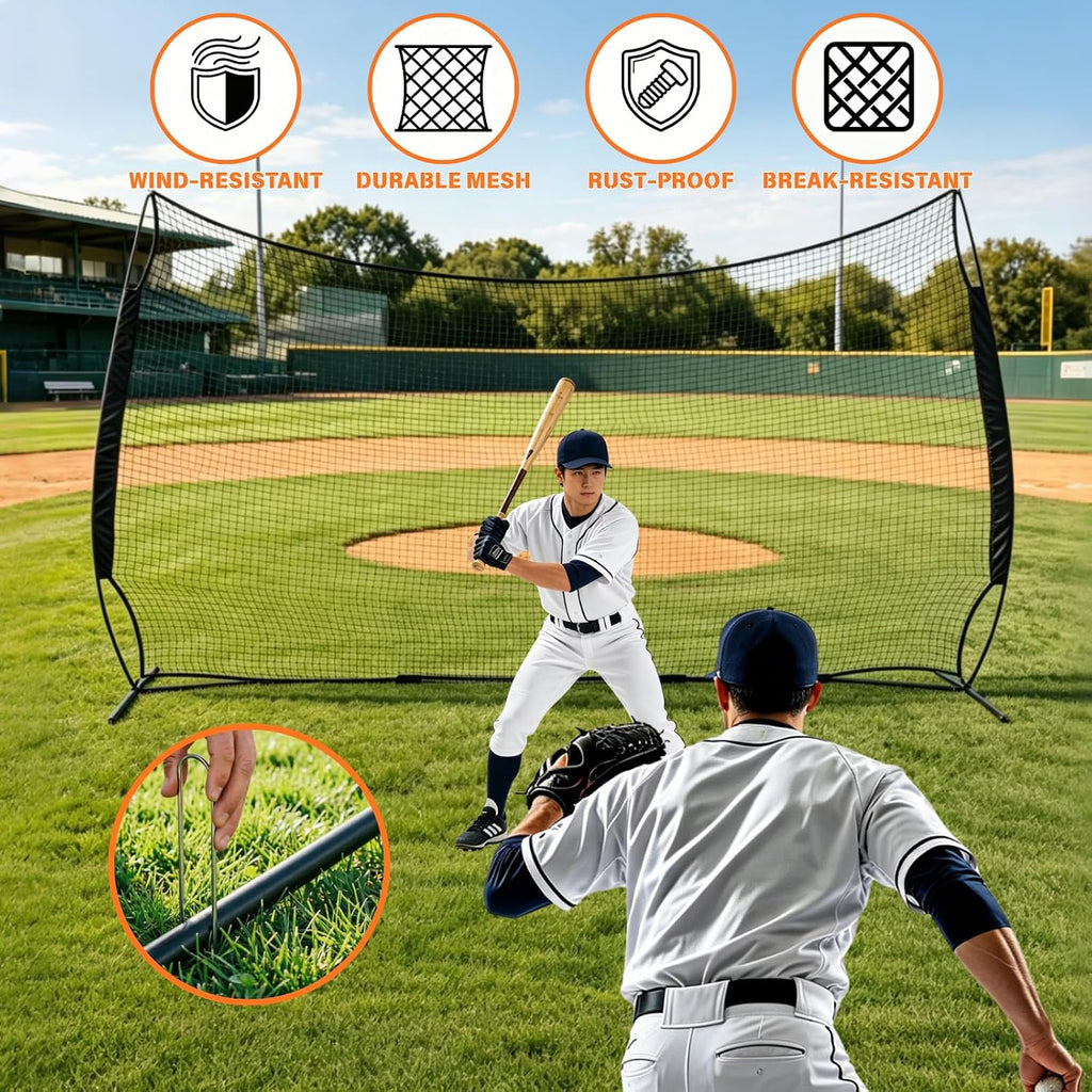 16x10FT Sports Barrier Net, Barricade Backstop Net with Upgrade Steel Frame, Protective Net for Baseball, Lacrosse, Soccer, Basketball & More