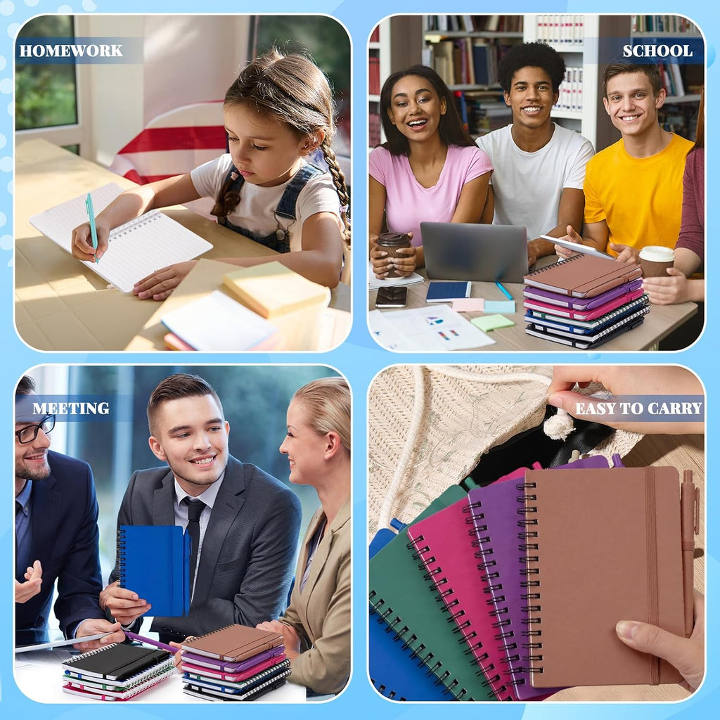 Fulmoon 120 Set Small Spiral Notebooks A6 with Pens Bulk, Multicolor 4' x 6' Pocket Notebooks Mini Lined Journals 50 Sheets for Back to School Supplies Students Rewards Office Gifts (Deep Tones)