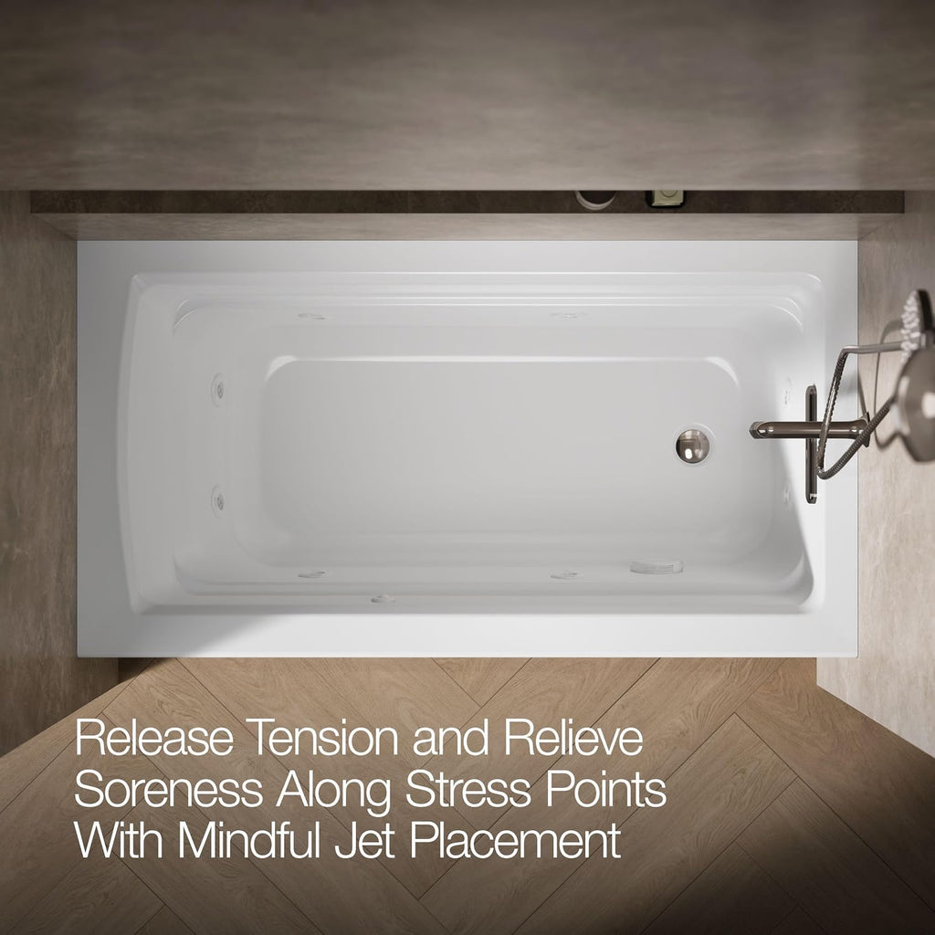 KOHLER K-1122-RA-0 Archer 60-Inch x 32-Inch Alcove Whirlpool bath with integral apron, integral flange and right hand drain, White