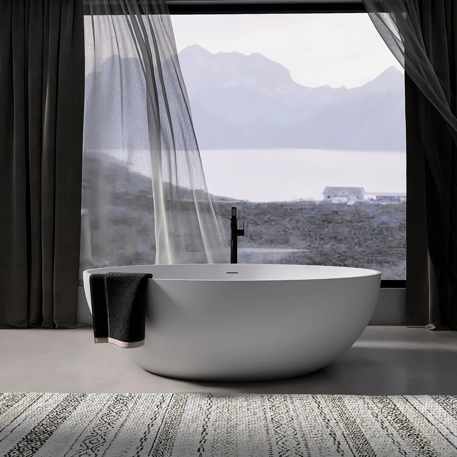 67 inch freestanding solid soaking bathtub for bathroom