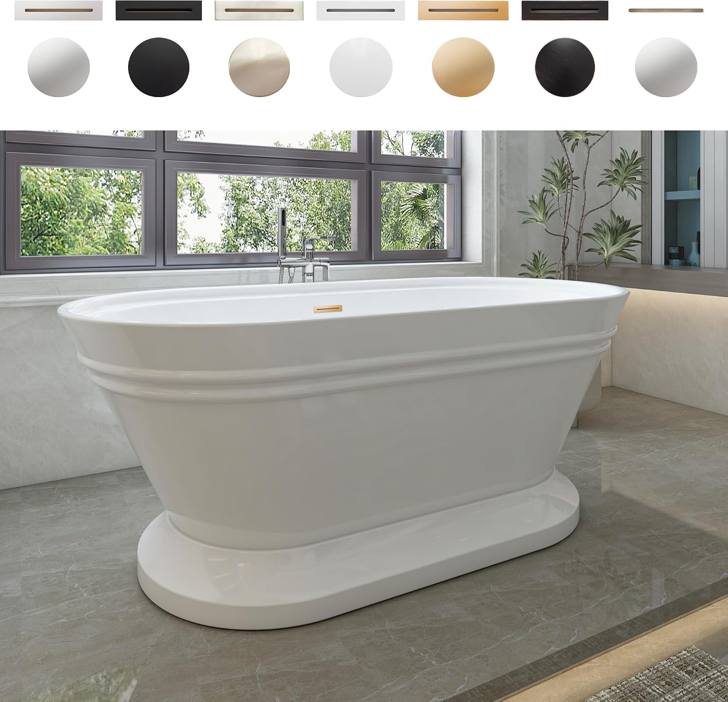 HomeBeyond 59 Inch Free Standing Bathtub | Acrylic Freestanding Soaking Tub, Classic Bathroom Stand Alone Tub Suitable Single Person Bathing, Titanium Gold