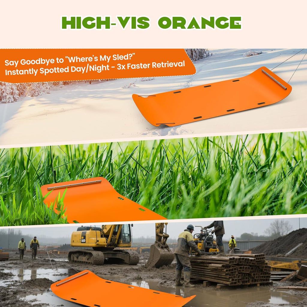 Huanyu Drag Sled 47'x110' Heavy Duty Yard Drag Sled with Curved TailGuard, 2200lb Capacity, 1/8' HDPE Hauler for Logs, Debris, Firewood & Construction Materials