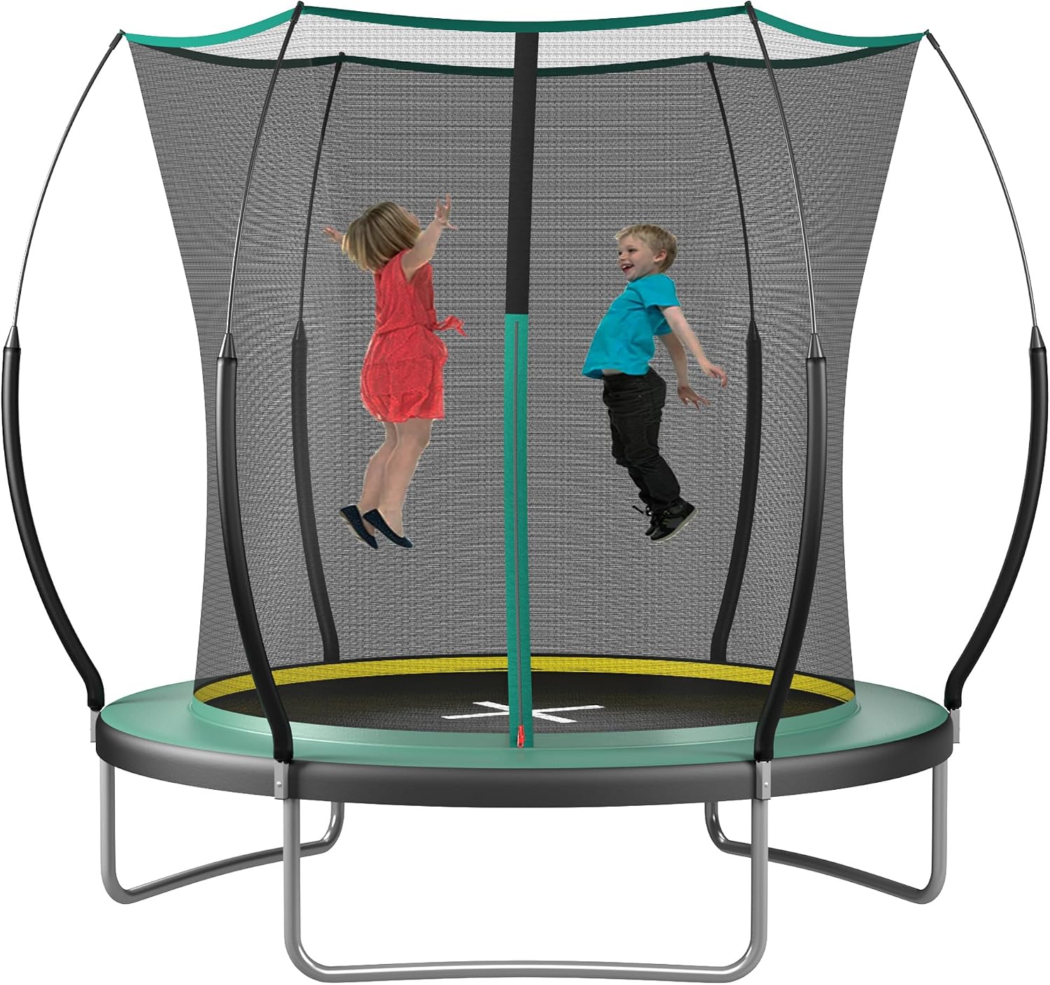 1400LBS 6FT 8FT 10FT 12FT 14FT Springless Trampolines for Kids and Adults, ASTM Approved Outdoor Trampoline with Enclosure Net, Backyard Trampoline with Curved Poles and Bungee Cords