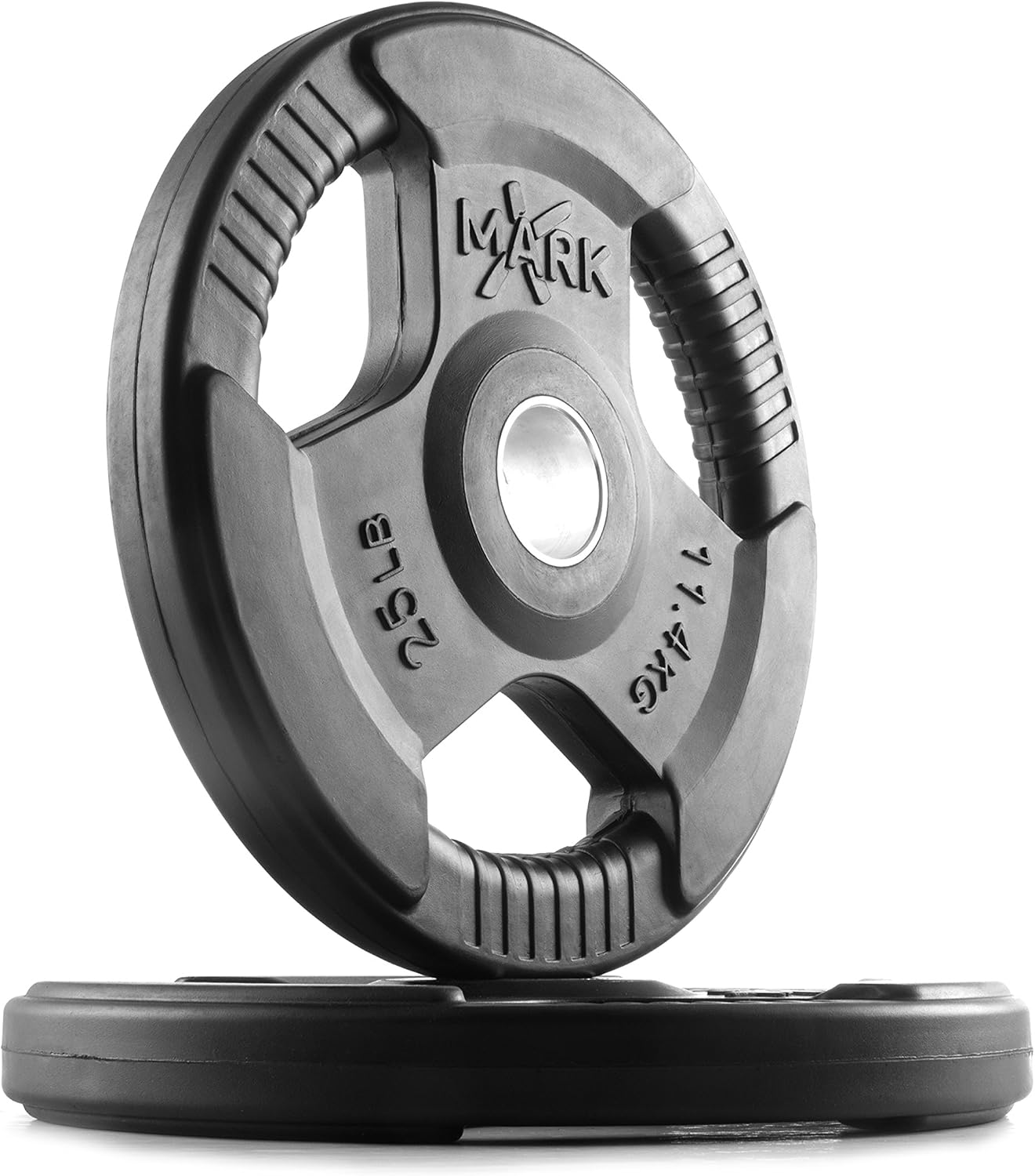 XMARK TRI-GRIP Pair or Set of Olympic Weight Plates, Rubber Coated Exercise Weights for Olympic Barbell, Strength Training Weight Set for Home Gym