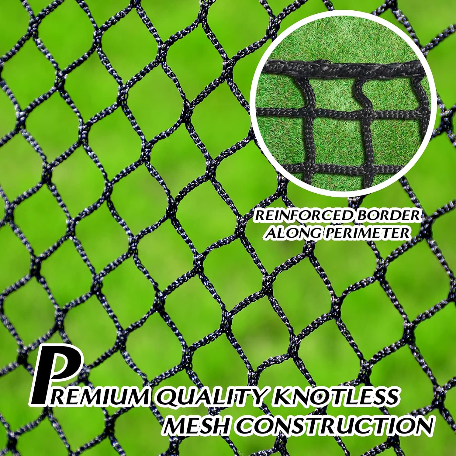 Golf Batting Cage Netting Golf Practice Nets, 10ft x 10ft x 10ft Frame NOT Included, with 4 Carabiners and 2 Tie Rope, for Backyard, Black