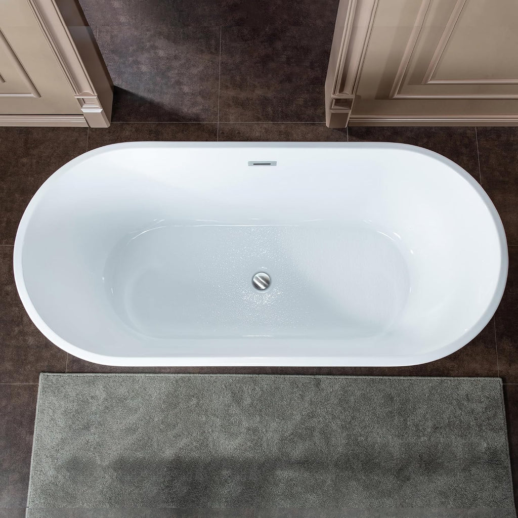 WOODBRIDGE 67' Acrylic Freestanding Bathtub Contemporary Soaking White Tub with Chrome Overflow and Drain