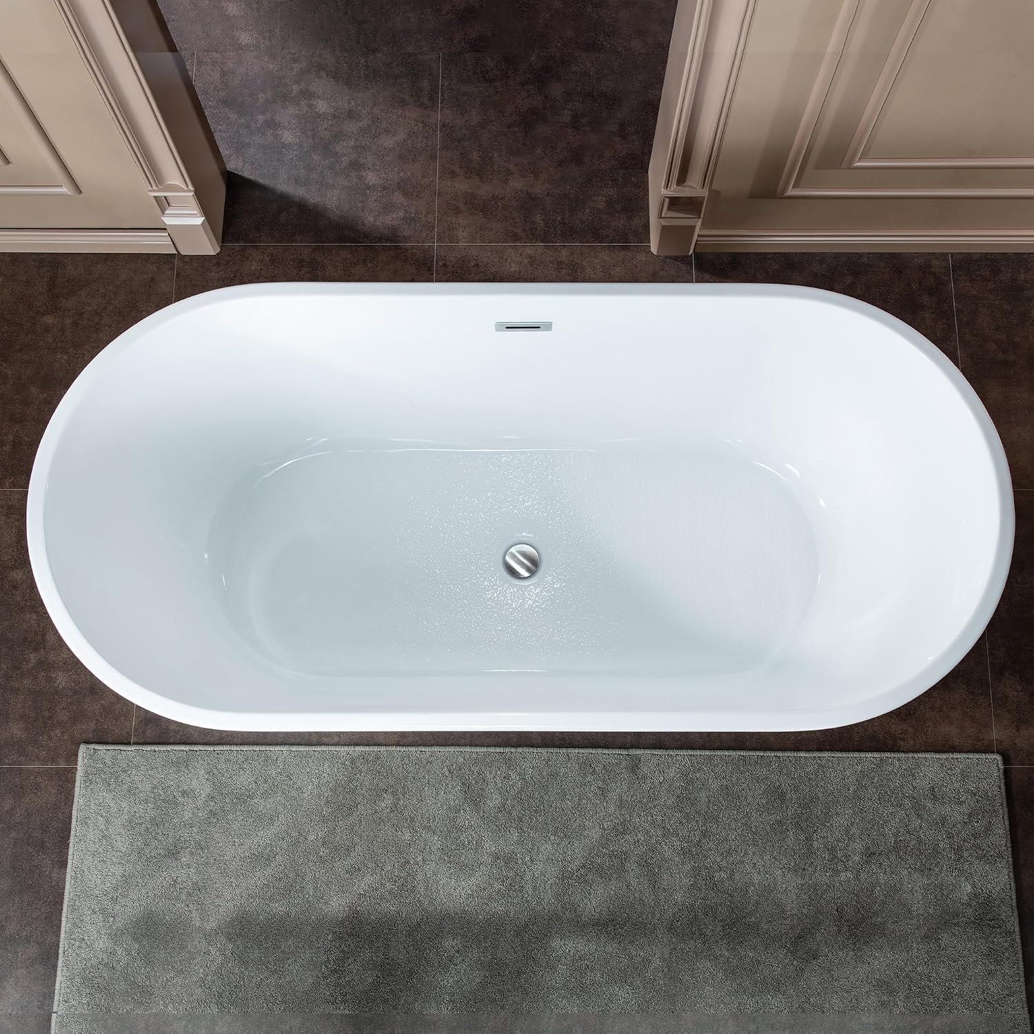 WOODBRIDGE 67' Acrylic Freestanding Bathtub Contemporary Soaking White Tub with Chrome Overflow and Drain