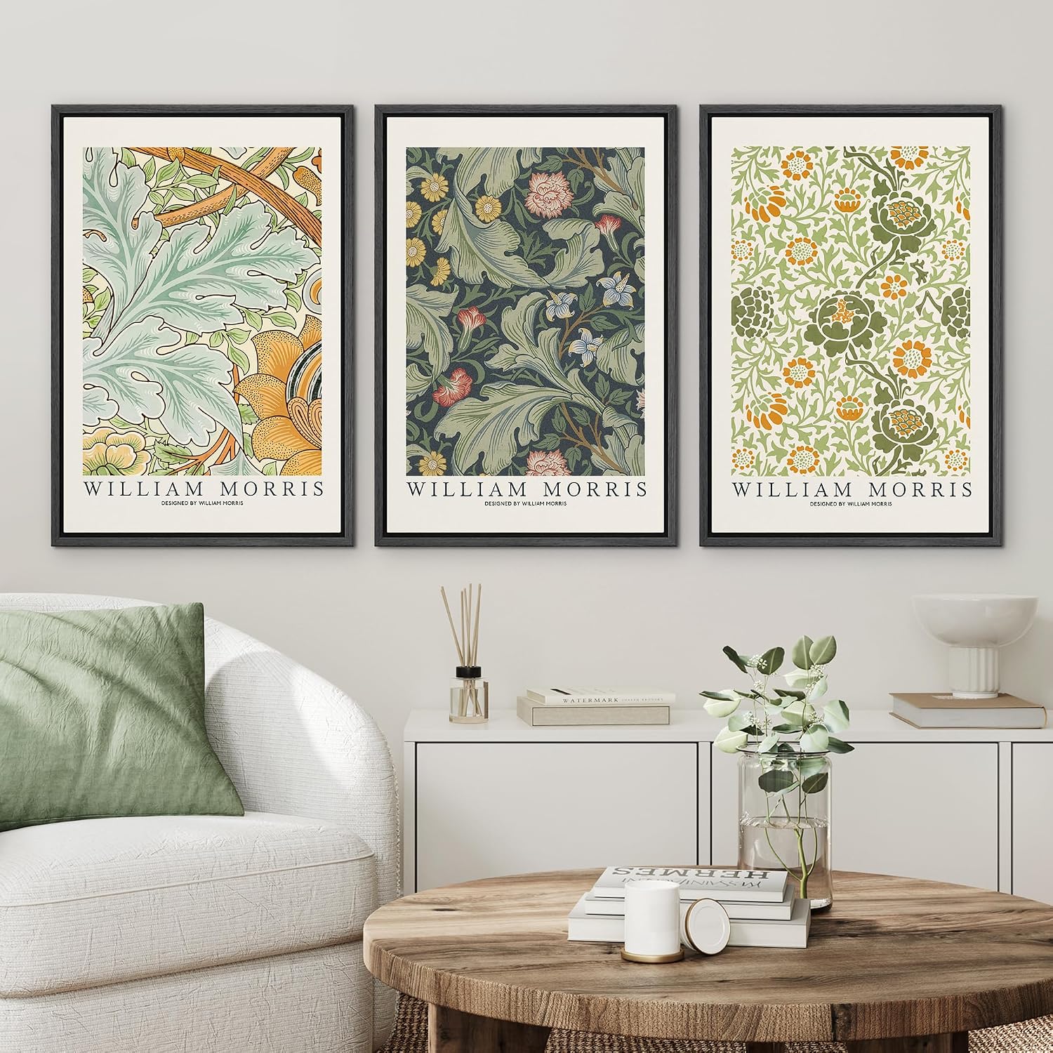wall26 Framed Canvas Print Wall Art Set William Morris Flower Tapestry Posters Nature Wilderness Illustrations Modern Art Decorative Floral Botanical Minimal Calm for Bedroom - 24'x36'x3 Black