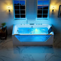 67' Whirlpool Hydro Massage Tub with Chromatherapy, Hydrotherapy Jetted Bathtub with Glass Panel, Acrylic Spa Tub with Center Drain, White
