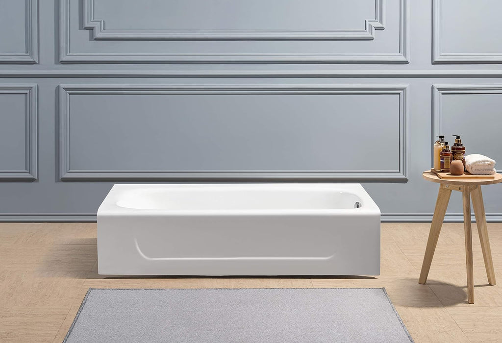 Aqua Eden VCTAP603015R 60-Inch Cast Iron 3-Wall Alcove Tub with Right Hand Drain Hole, White