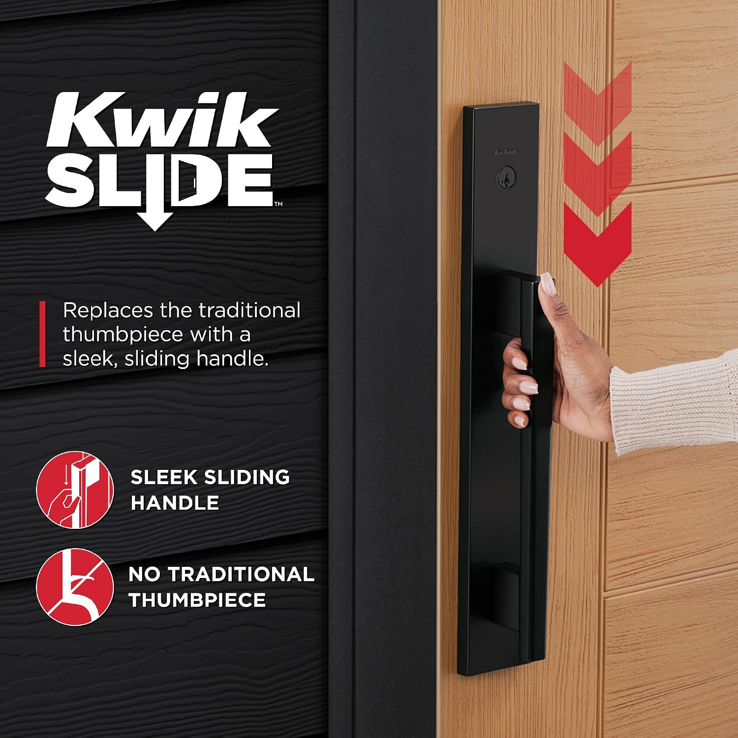 Kwikset Caerus Front Door Lock Handle and Deadbolt Set, Entry Handleset Exterior with Interior Lever, Matte Black, SmartKey Re-Key Security, with KwikSlide, Door Handle Backplate Full Escutcheon
