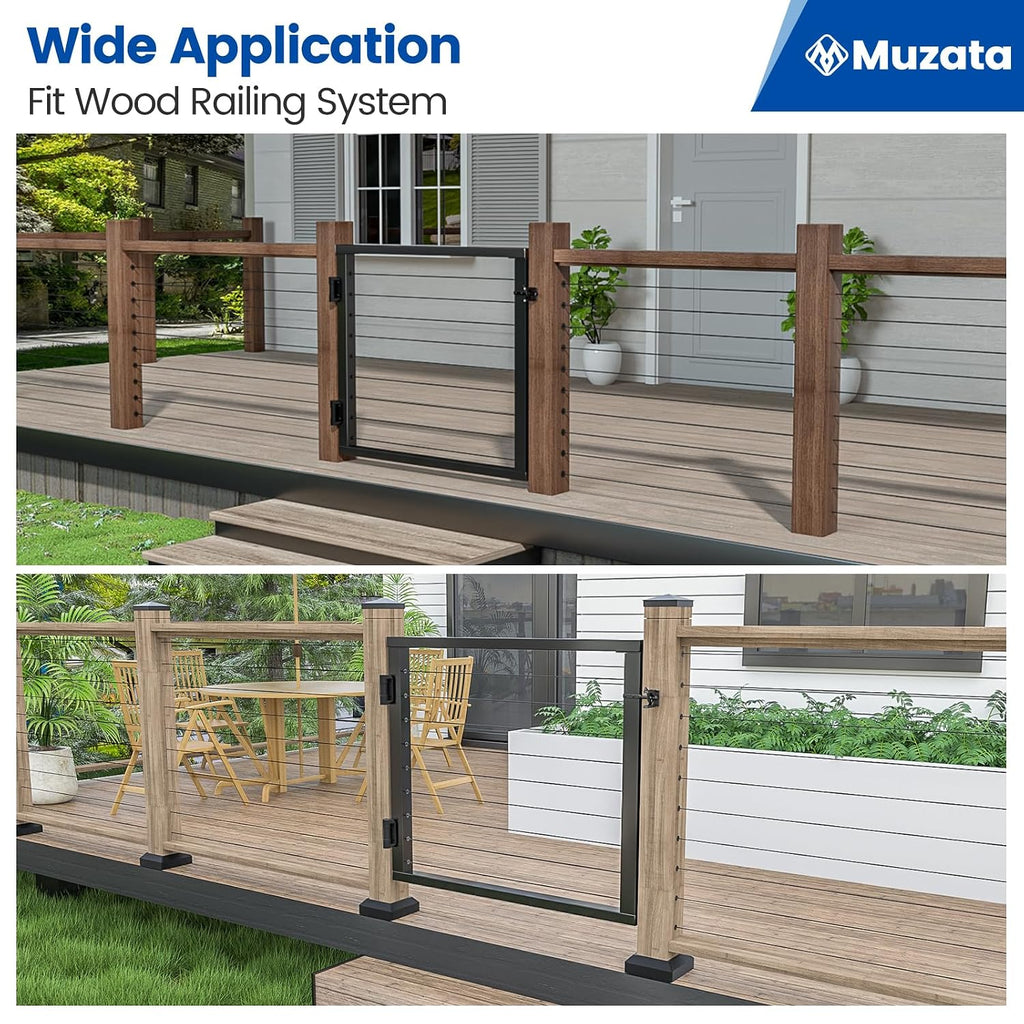 Muzata Aluminium Cable Railing Gate Black for Wood Metal 36' Cable Railing System Outdoor Seaside 36 1/32'' W X 32 13/32' H, DG01 BPA